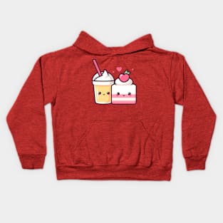 Kawaii Cute Strawberry Cake and Milkshake with a Heart | Design for Kawaii Couples Kids Hoodie